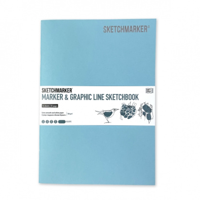 Скетчбук "Marker&Graphic line" 180г/м2, 17х25см, 16л мягкая обложка, цвет небесно-голубой